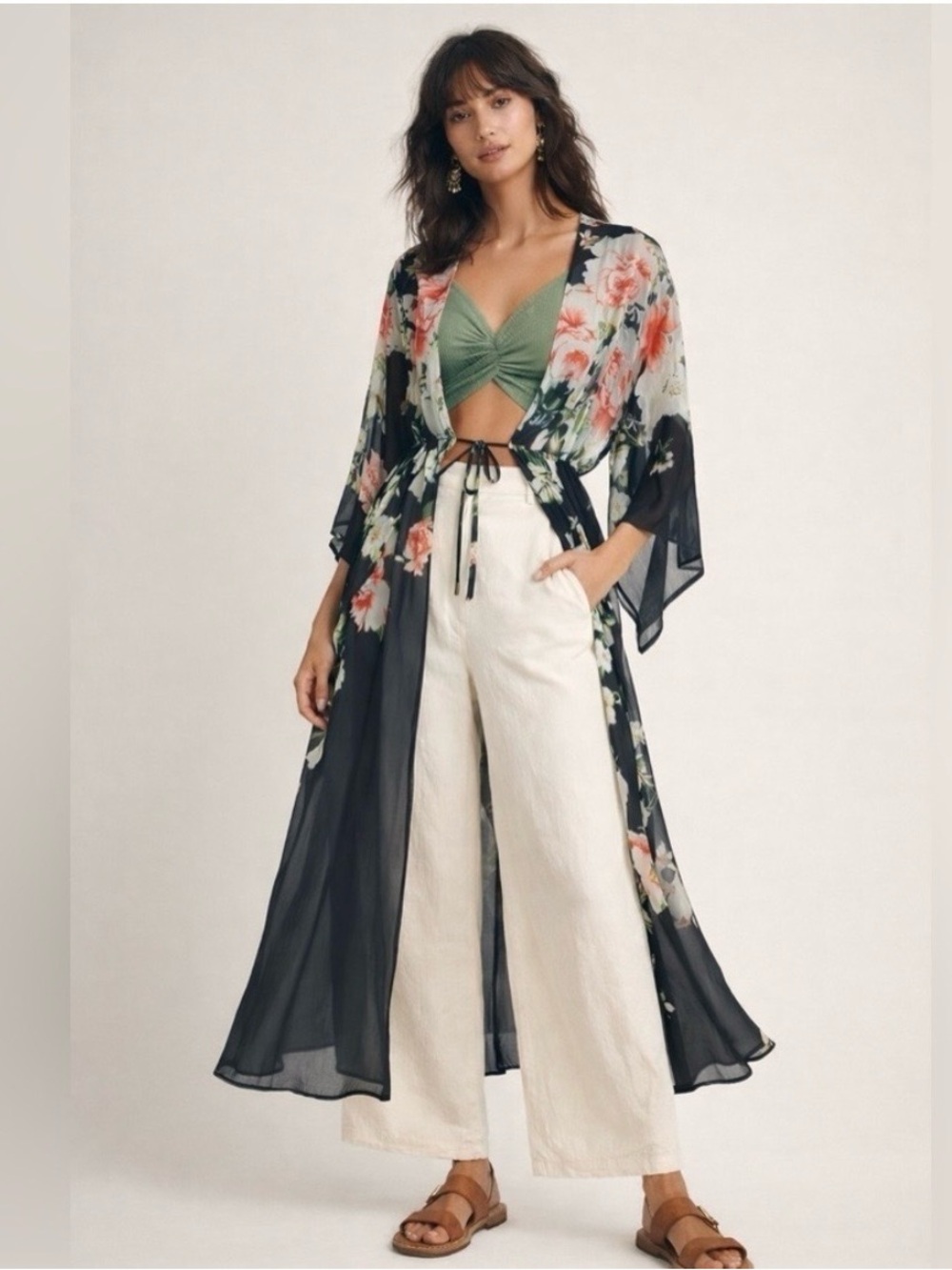 Anthropologie Floreat sheer kimono duster, robe. size SMALL